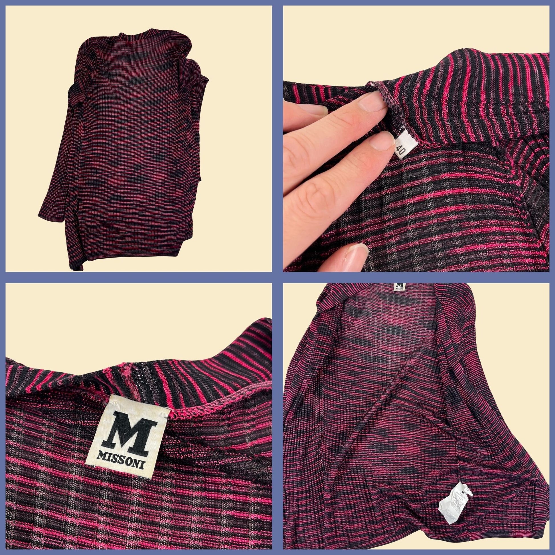 90s/Y2K M Missoni cardigan, size 4 pink/black vintage women's sweater