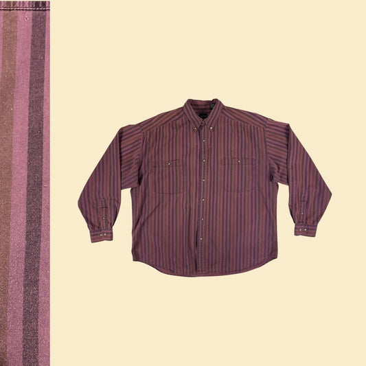 90s Structure men's XL shirt, vintage striped purple/brown men's button down toip