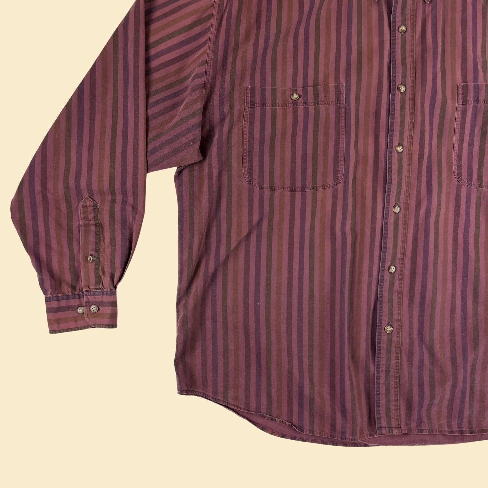 90s Structure men's XL shirt, vintage striped purple/brown men's button down toip