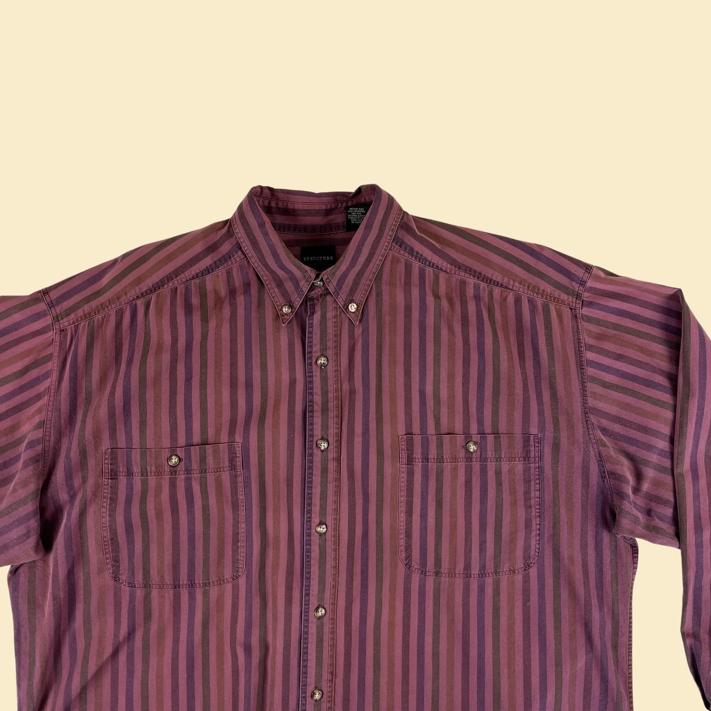 90s Structure men's XL shirt, vintage striped purple/brown men's button down toip