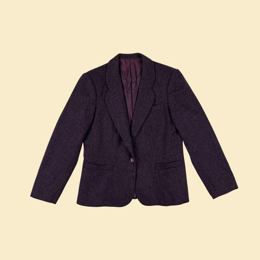 1980s purple wool blazer, vintage women's size 12 wool USA-made jacket by VBN Collectibles