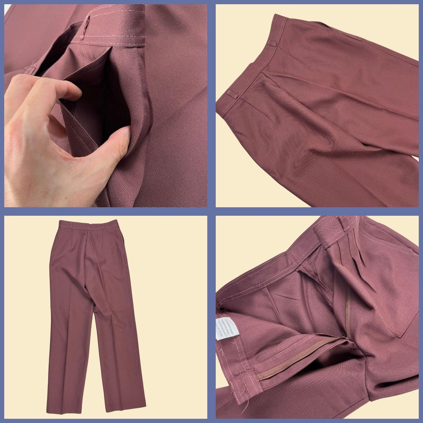 1970s purple high waisted pants by Lerner Shops, vintage size 11/12 high rise straight leg lightweight pants