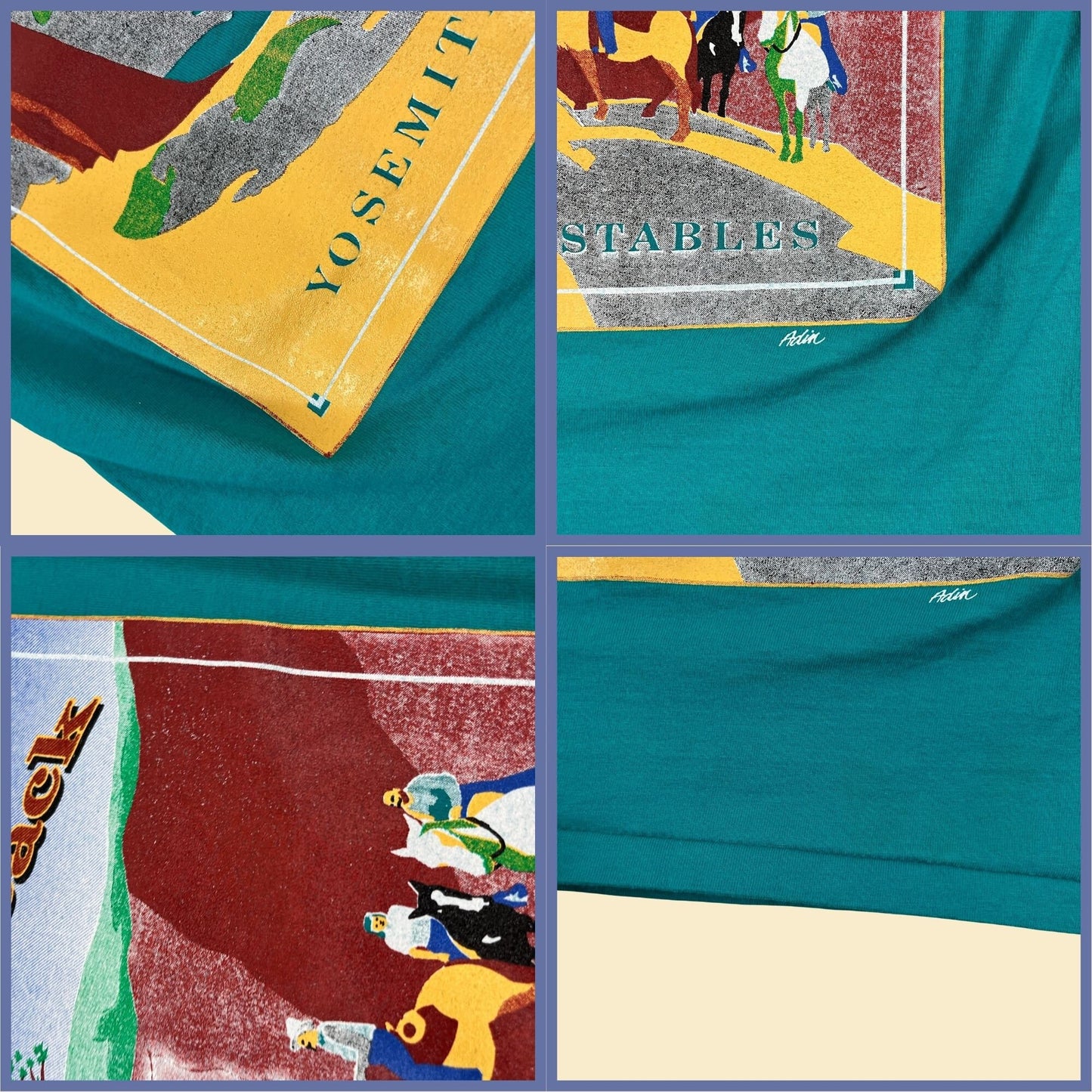 1990s S Yosemite t-shirt by Delta, vintage single stitch teal 'See Yosemite on Horseback' tee