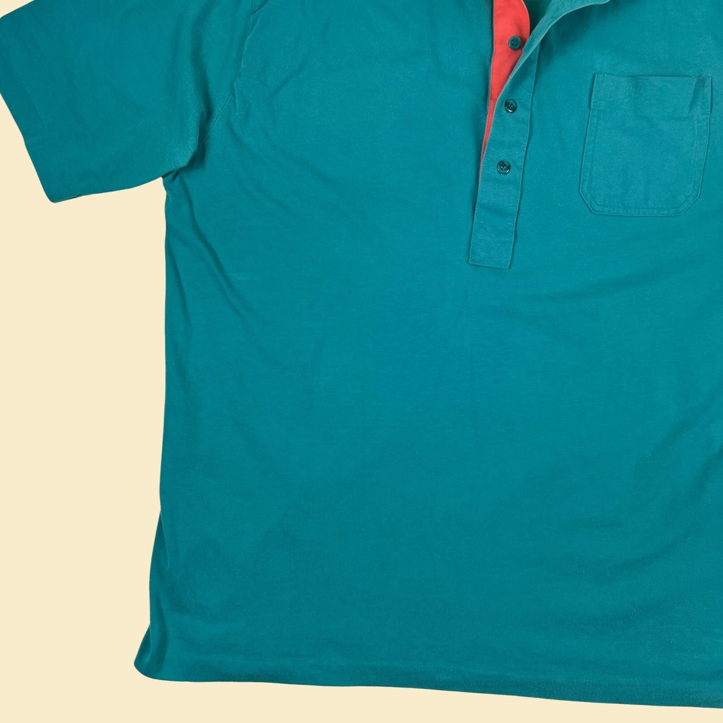 90s XL teal polo shirt by Par Four, vintage teal/pink/purple 5 button polo men's shirt