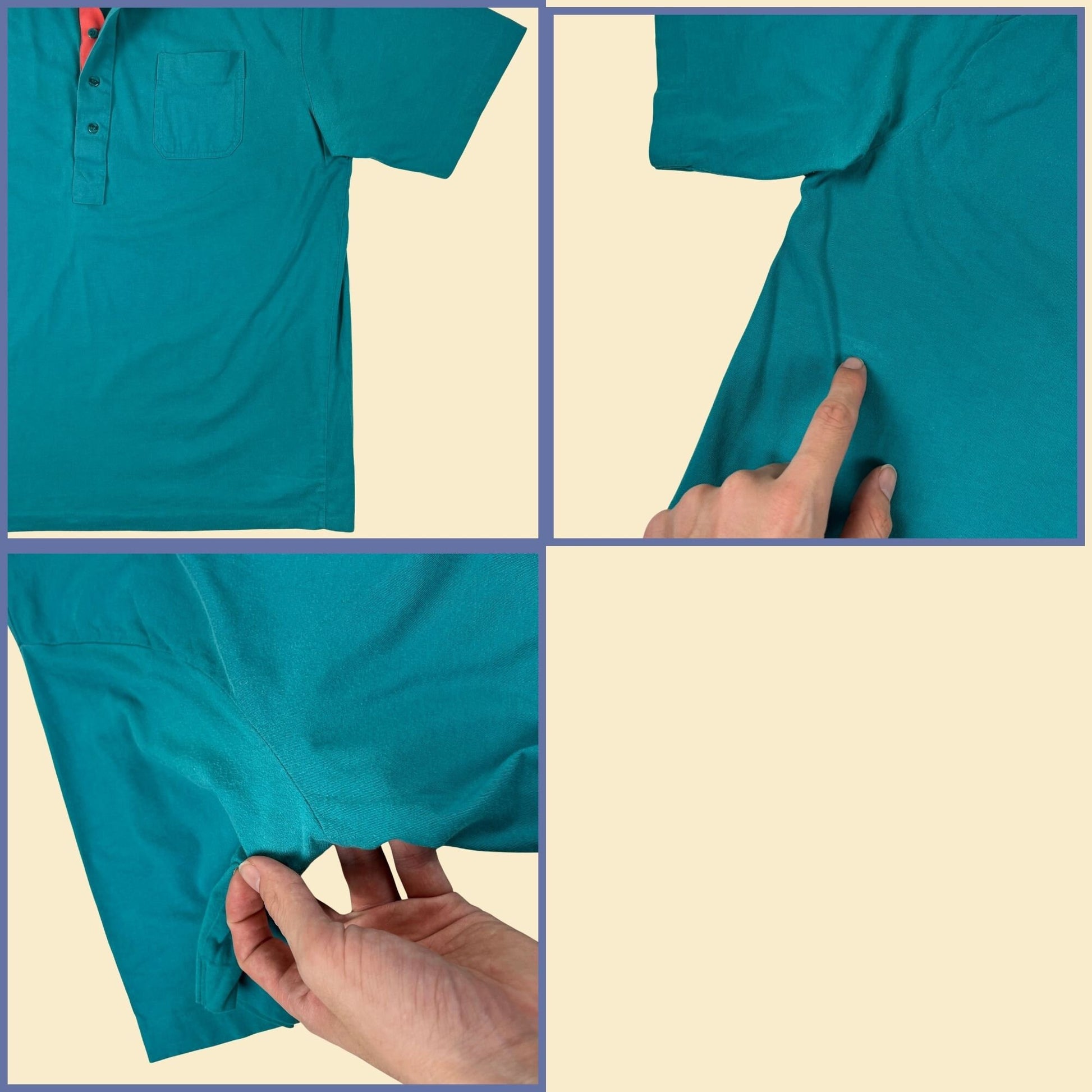 90s XL teal polo shirt by Par Four, vintage teal/pink/purple 5 button polo men's shirt