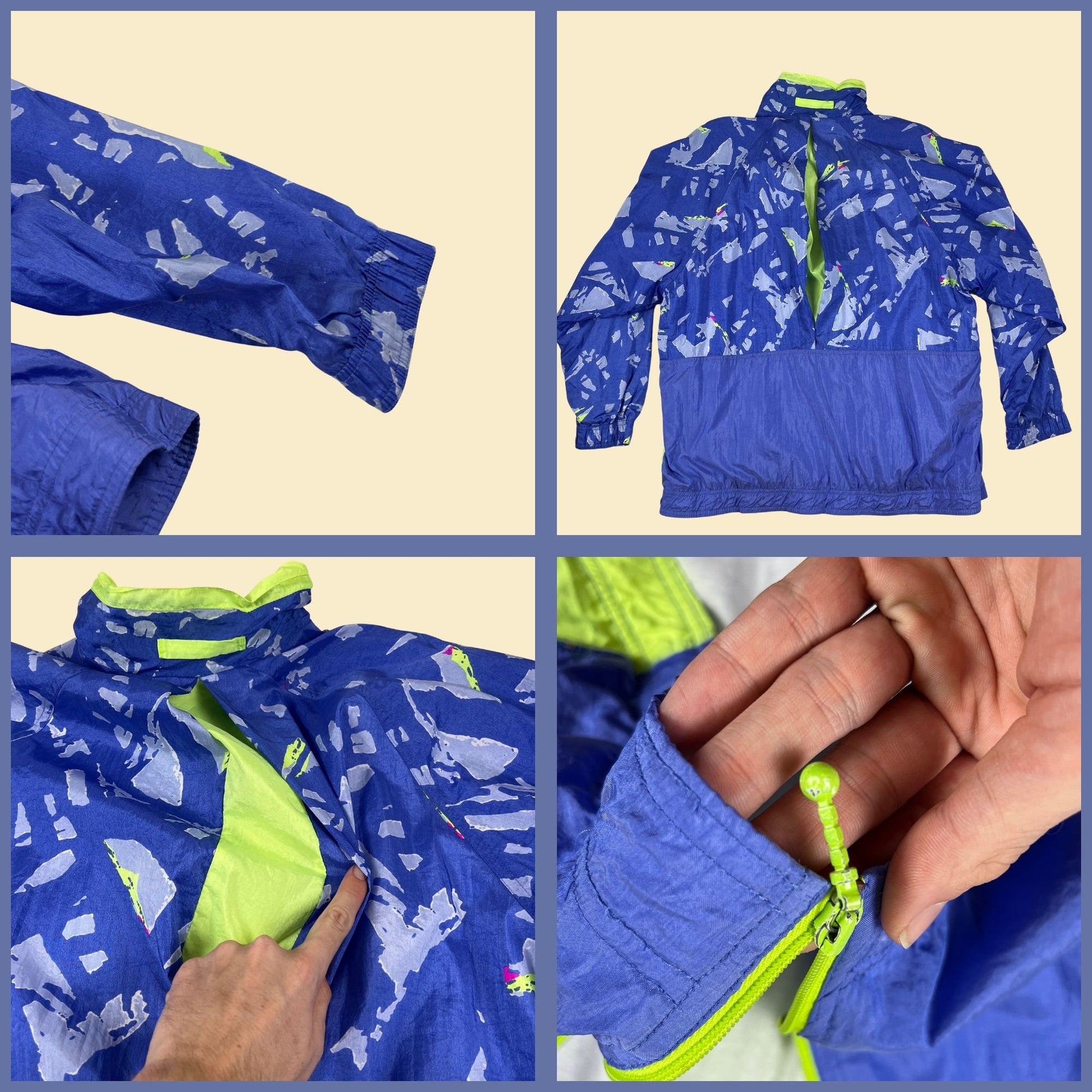 90s Nike Elite L windbreaker jacket, vintage blue & neon yellow zip up track jacket