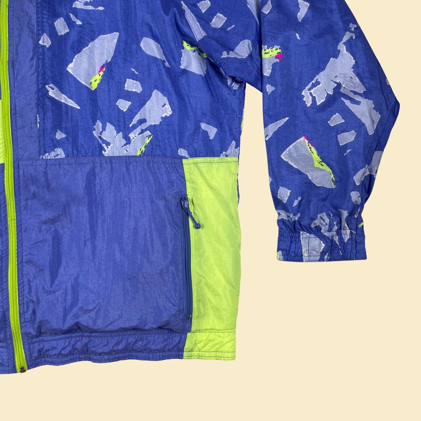 90s Nike Elite L windbreaker jacket, vintage blue & neon yellow zip up track jacket