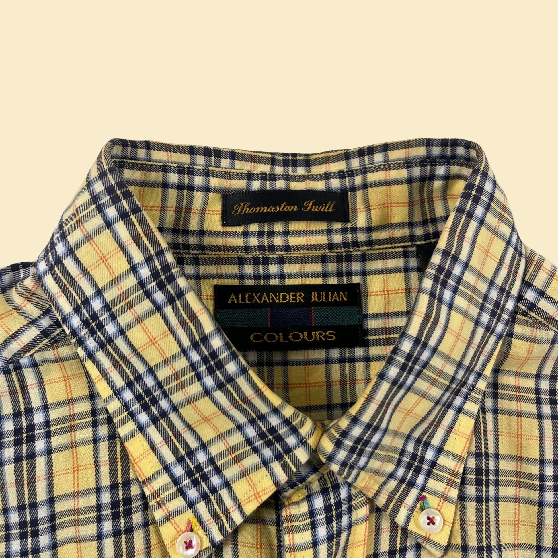 90s/Y2K yellow L shirt by Alexander Julian Colours, vintage plaid men's casual button down top