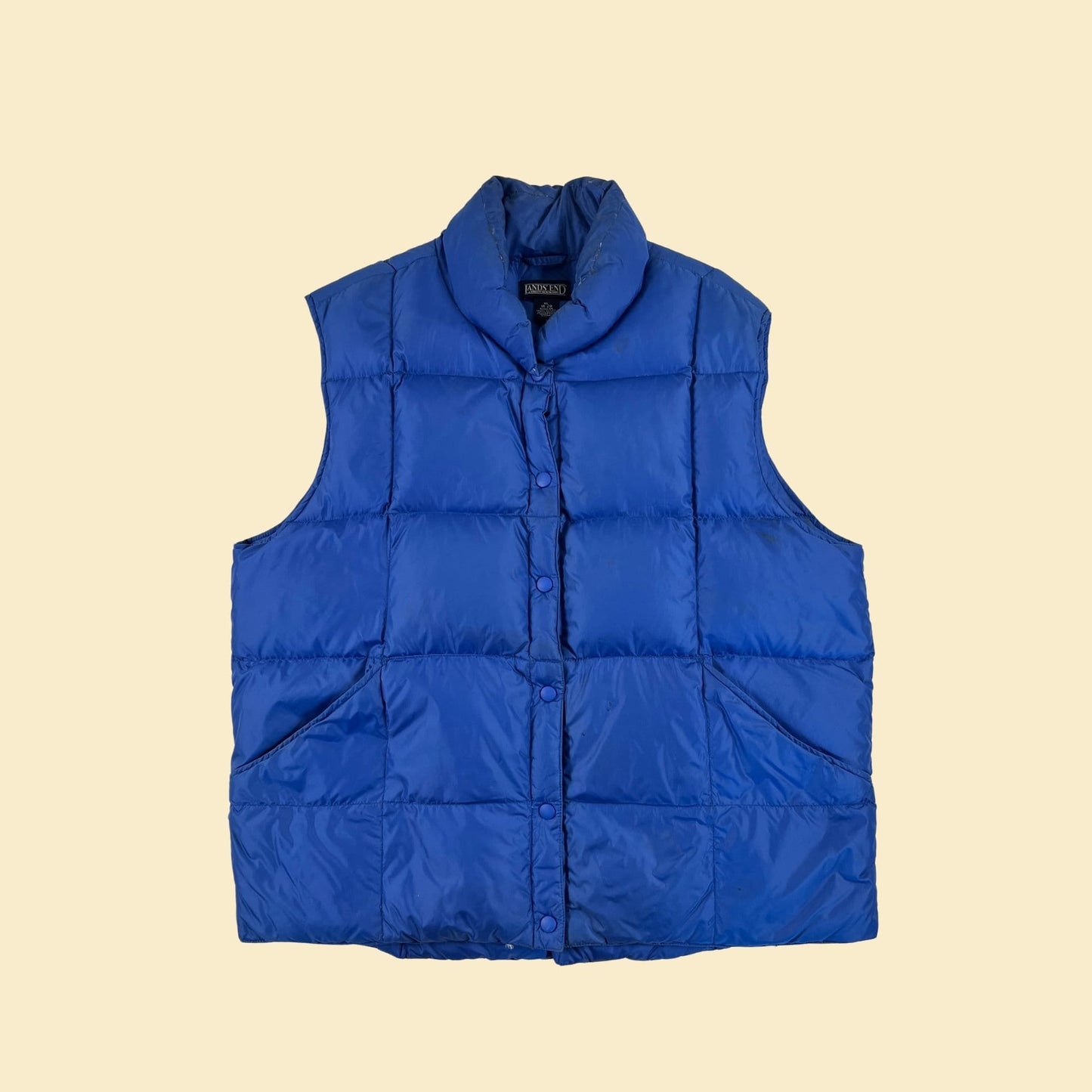 90s XL Lands' End puffer vest, vintage down filled blue men's snap clasp vest