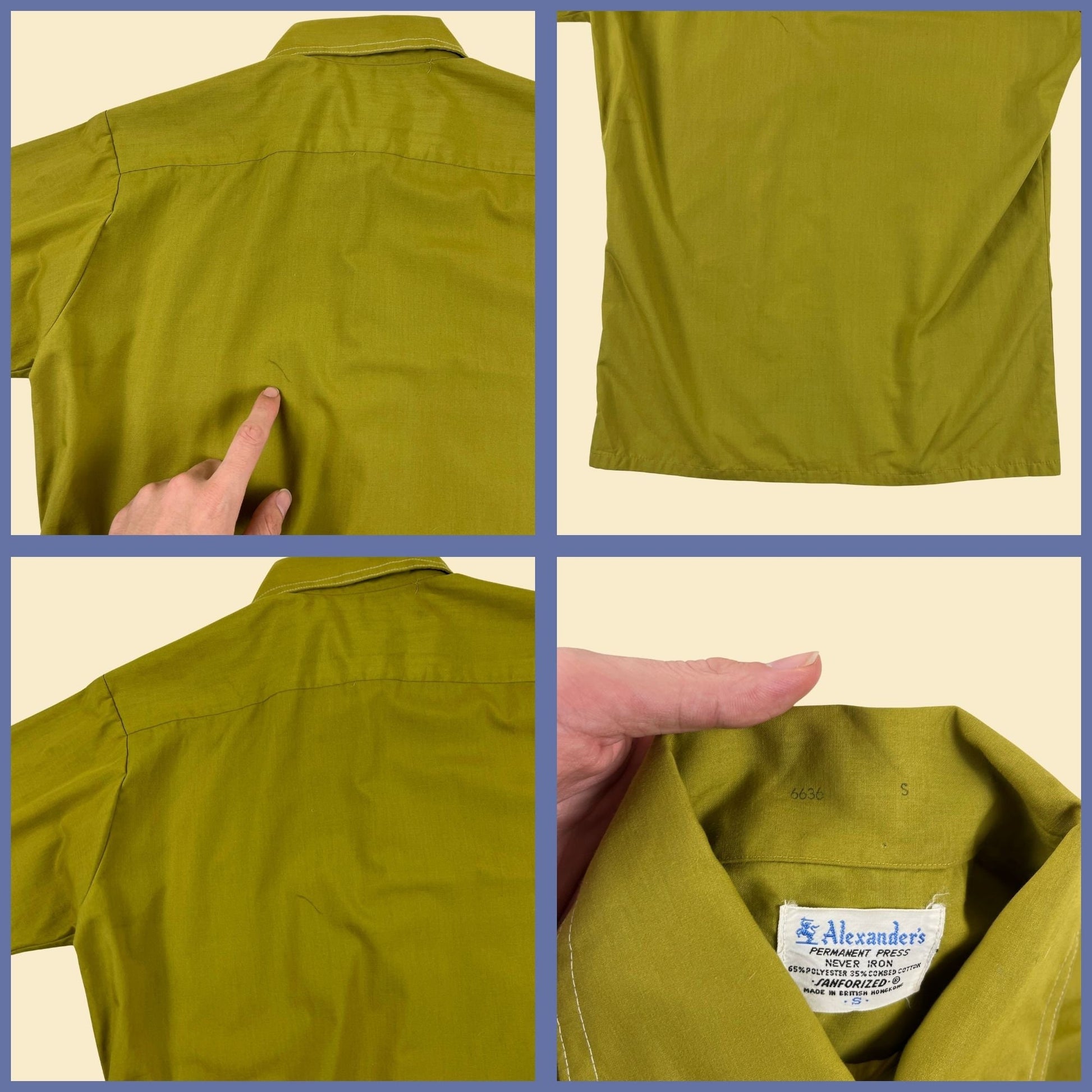 1970s S green shirt by Alexander's, vintage men's lime green button down short sleeve top