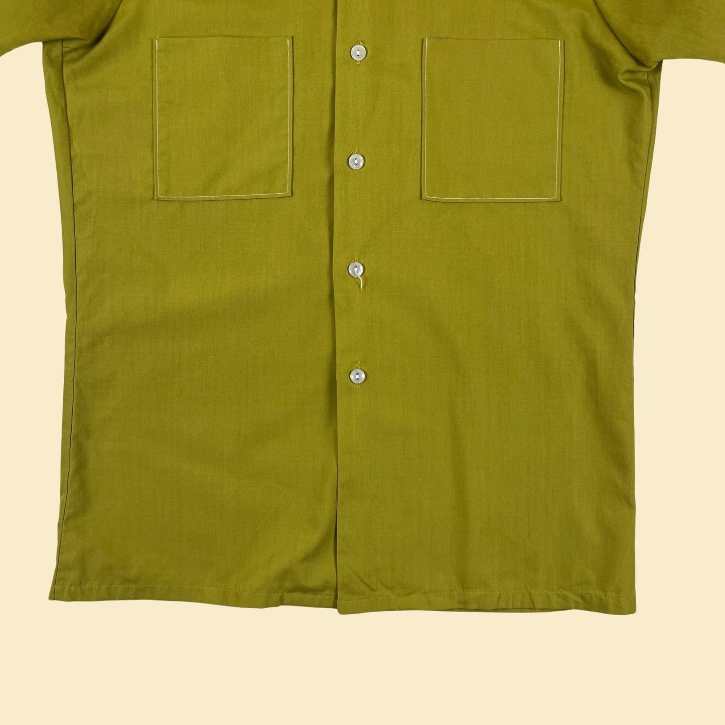 1970s S green shirt by Alexander's, vintage men's lime green button down short sleeve top