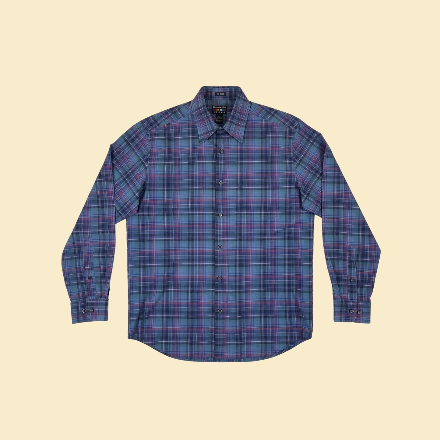 90s M plaid purple & blue shirt, vintage men's casual long sleeve button down by Alexander Julian Colours