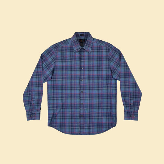 90s M plaid purple & blue shirt, vintage men's casual long sleeve button down by Alexander Julian Colours