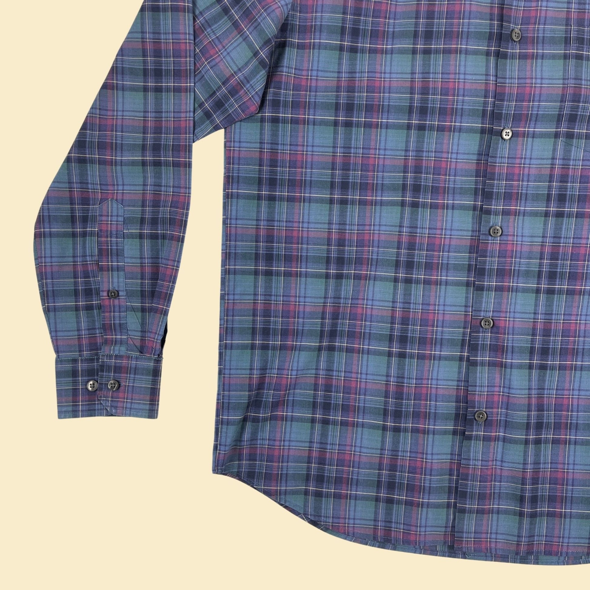 90s M plaid purple & blue shirt, vintage men's casual long sleeve button down by Alexander Julian Colours