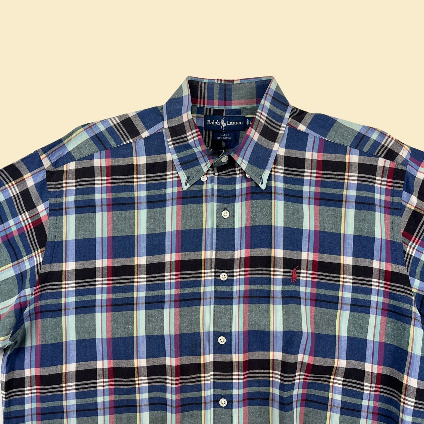 90s/Y2K Ralph Lauren L plaid shirt, vintage blue & black button down top