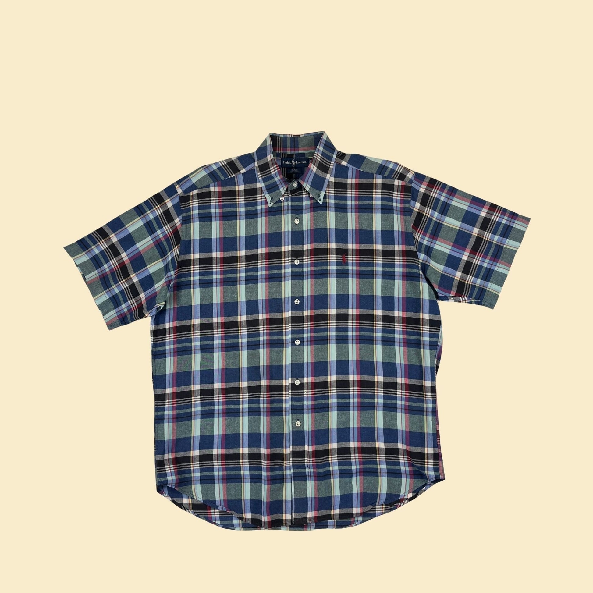 90s/Y2K Ralph Lauren L plaid shirt, vintage blue & black button down top