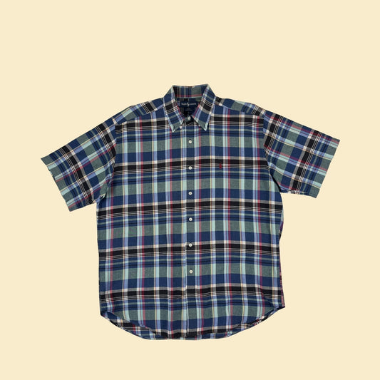 90s/Y2K Ralph Lauren L plaid shirt, vintage blue & black button down top