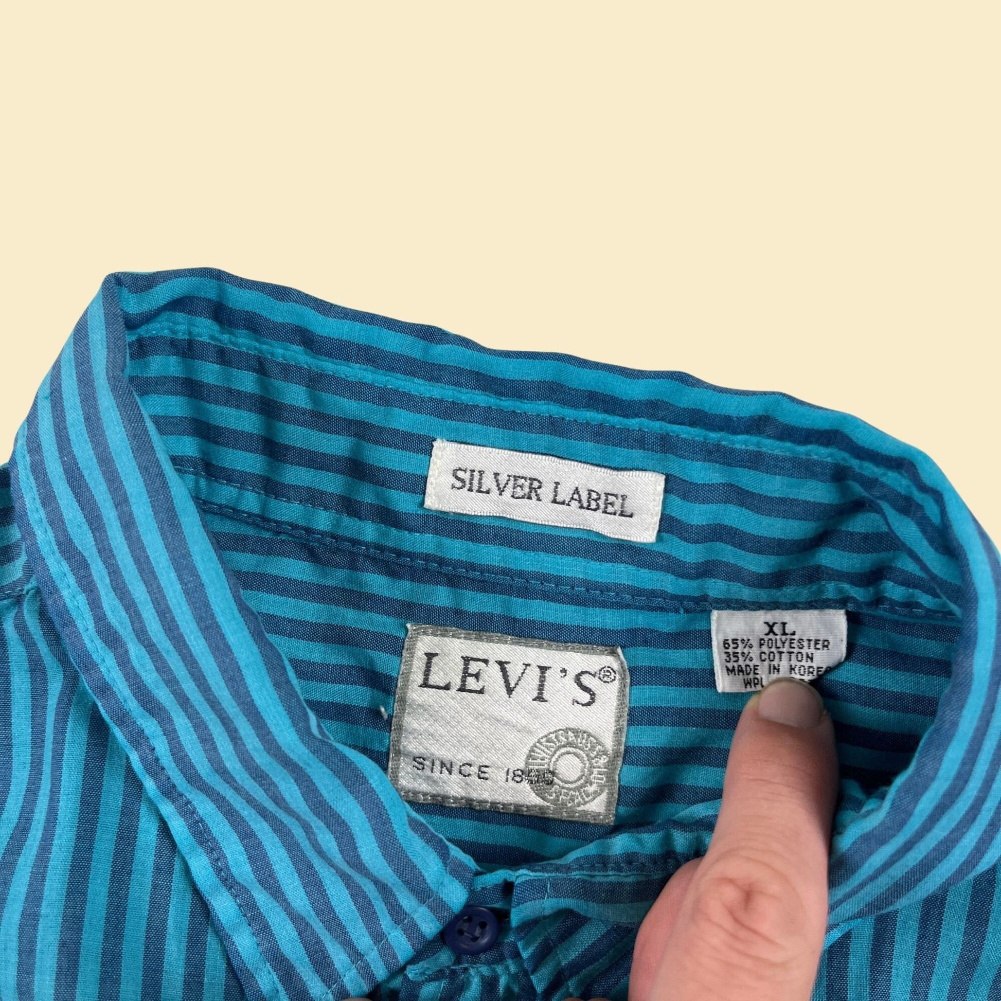 70s/80s Levi's XL shirt, vintage striped blue sleeve button down top