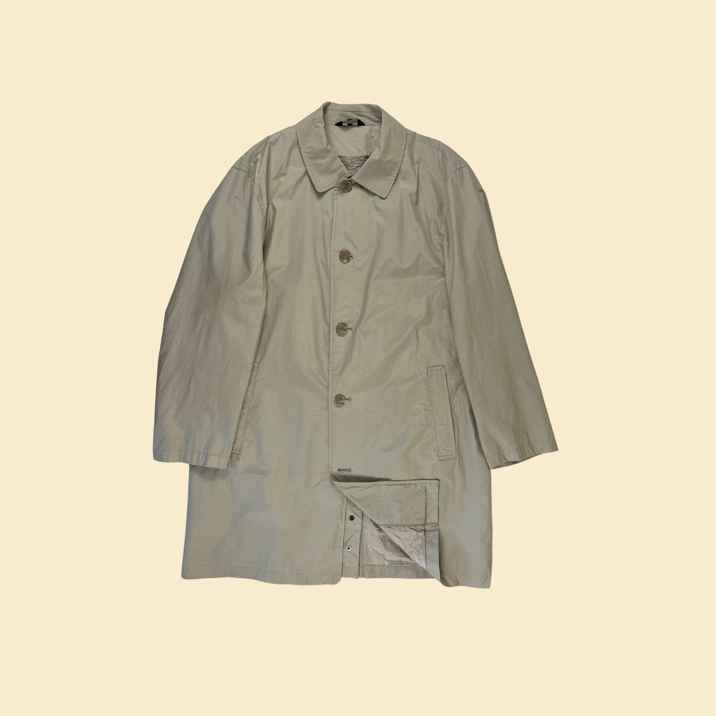 90s/Y2K men's S 40 trench coat by Jos A Bank, vintage beige men's button down lightweight nylon/cotton jacket