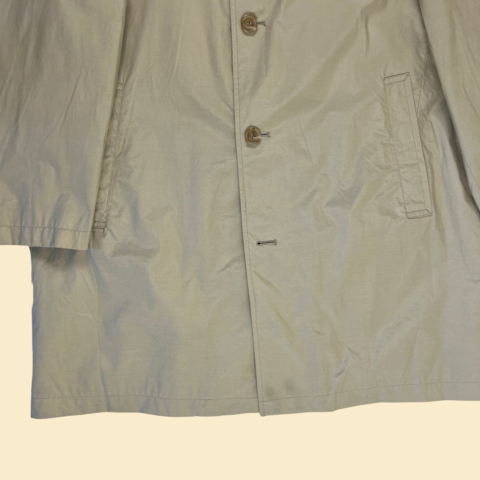 90s/Y2K men's S 40 trench coat by Jos A Bank, vintage beige men's button down lightweight nylon/cotton jacket