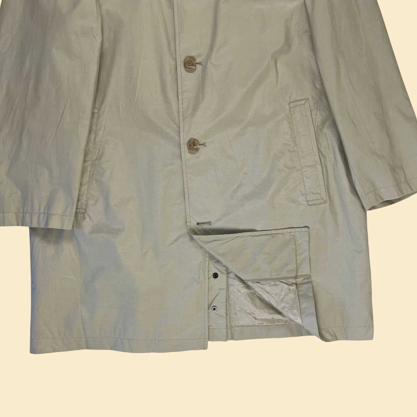 90s/Y2K men's S 40 trench coat by Jos A Bank, vintage beige men's button down lightweight nylon/cotton jacket