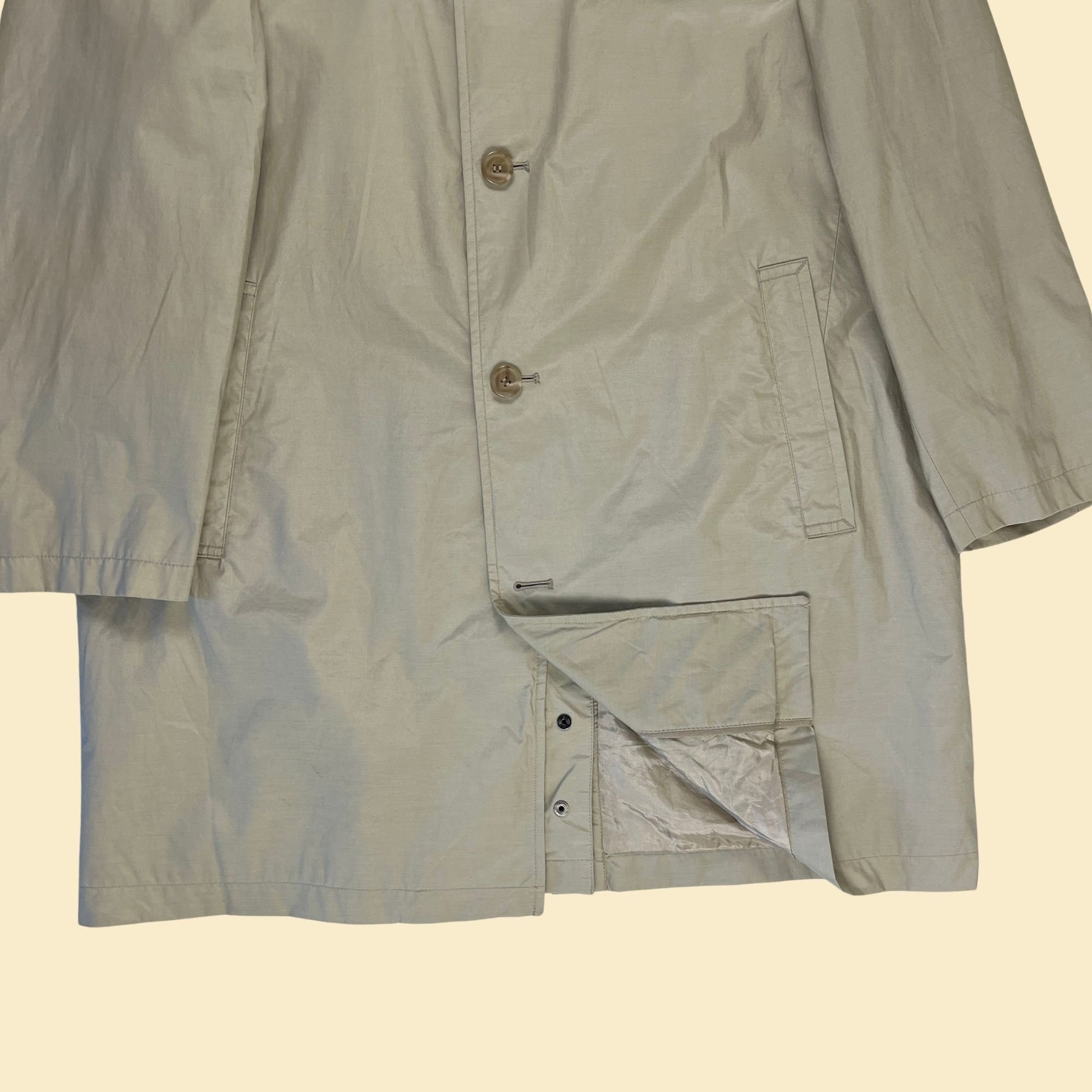 90s/Y2K men's S 40 trench coat by Jos A Bank, vintage beige men's button down lightweight nylon/cotton jacket