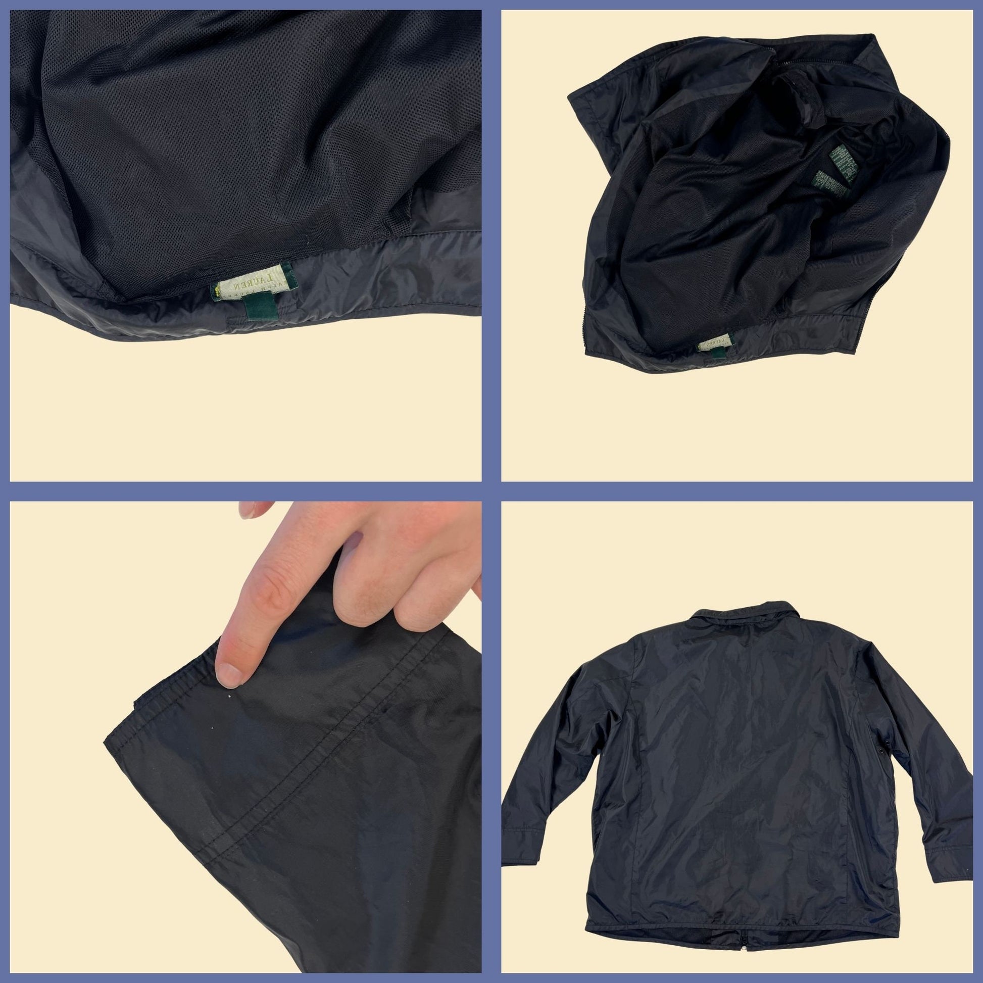 90s/Y2K black windbreaker by Lauren Ralph Lauren, size 2X vintage women's zip up windbreaker