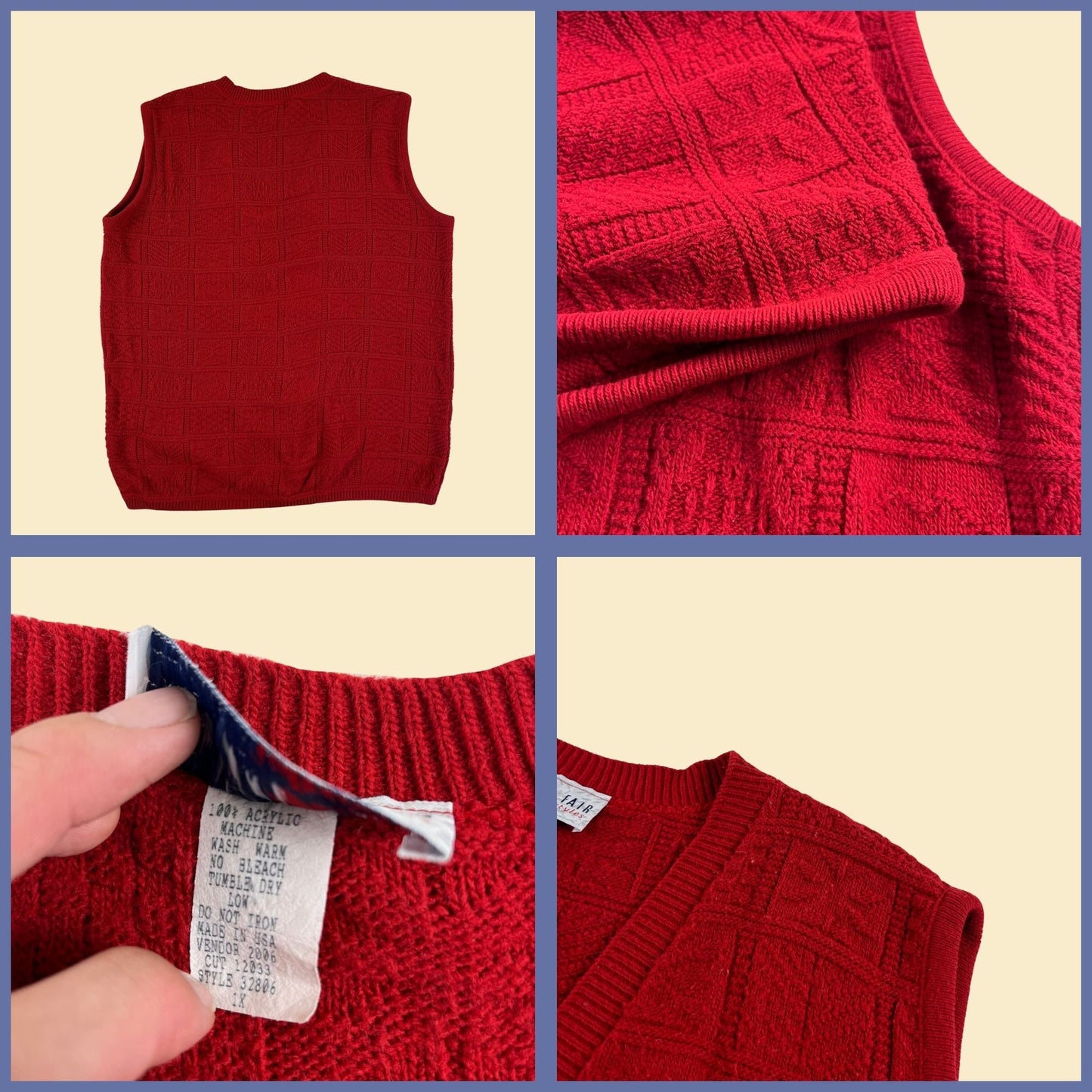 1980s red sweater vest, vintage size 1X solid red women's knit button up sleeveless sweater by Bedford Fair