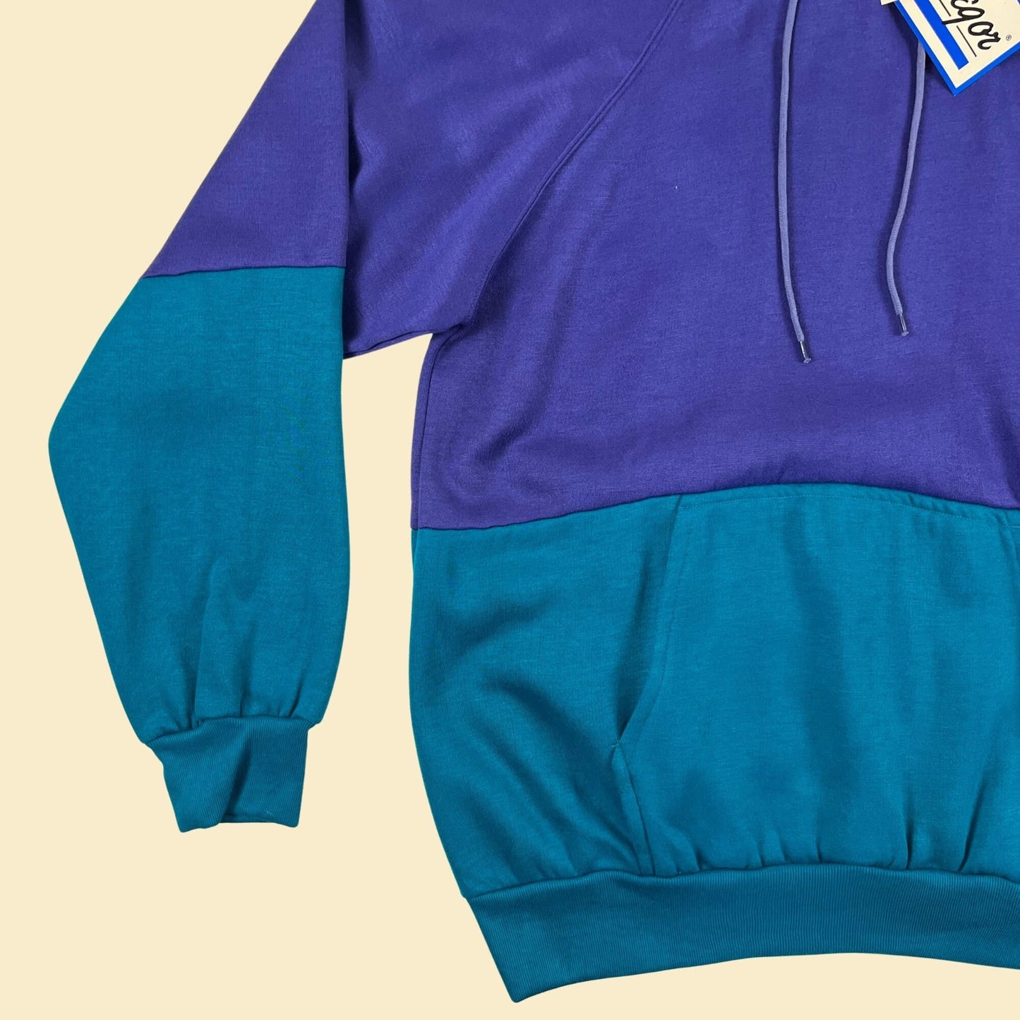 90s L purple & teal hoodie by MacGregor, New Old Stock w/ tags, vintage men's color block hooded jacket