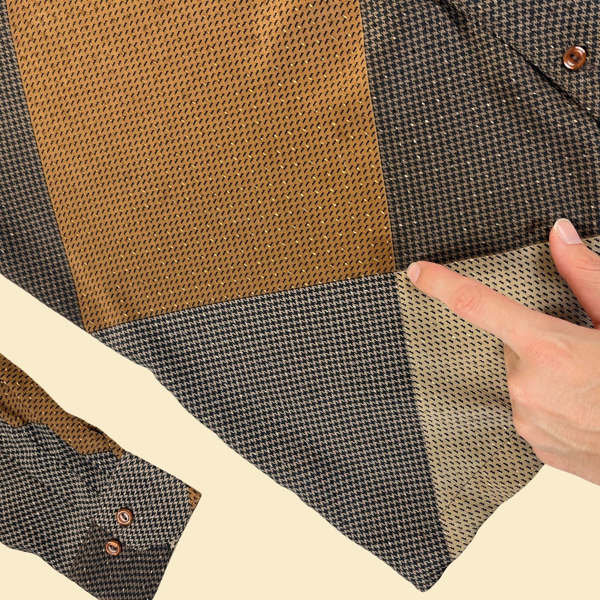 60s/70s geometric shirt by Porter Stevens by Alan Stuart, vintage size L to XL brown/beige men's button down