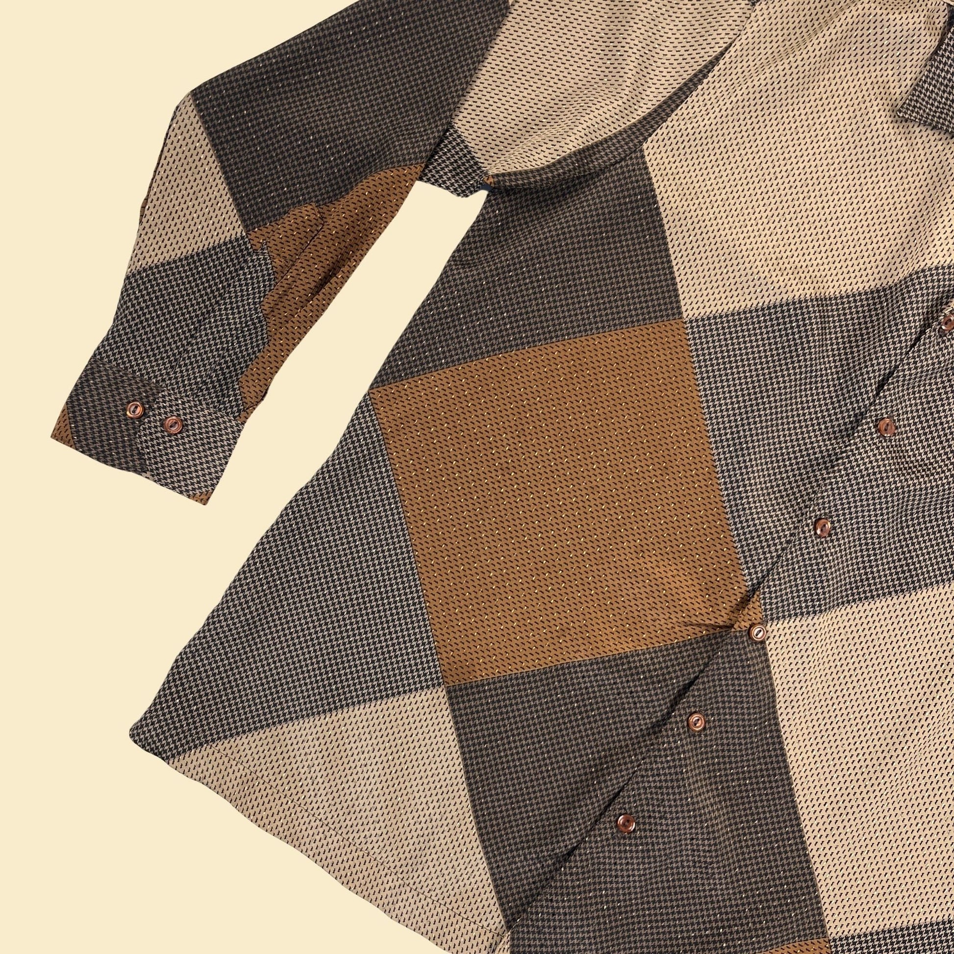 60s/70s geometric shirt by Porter Stevens by Alan Stuart, vintage size L to XL brown/beige men's button down