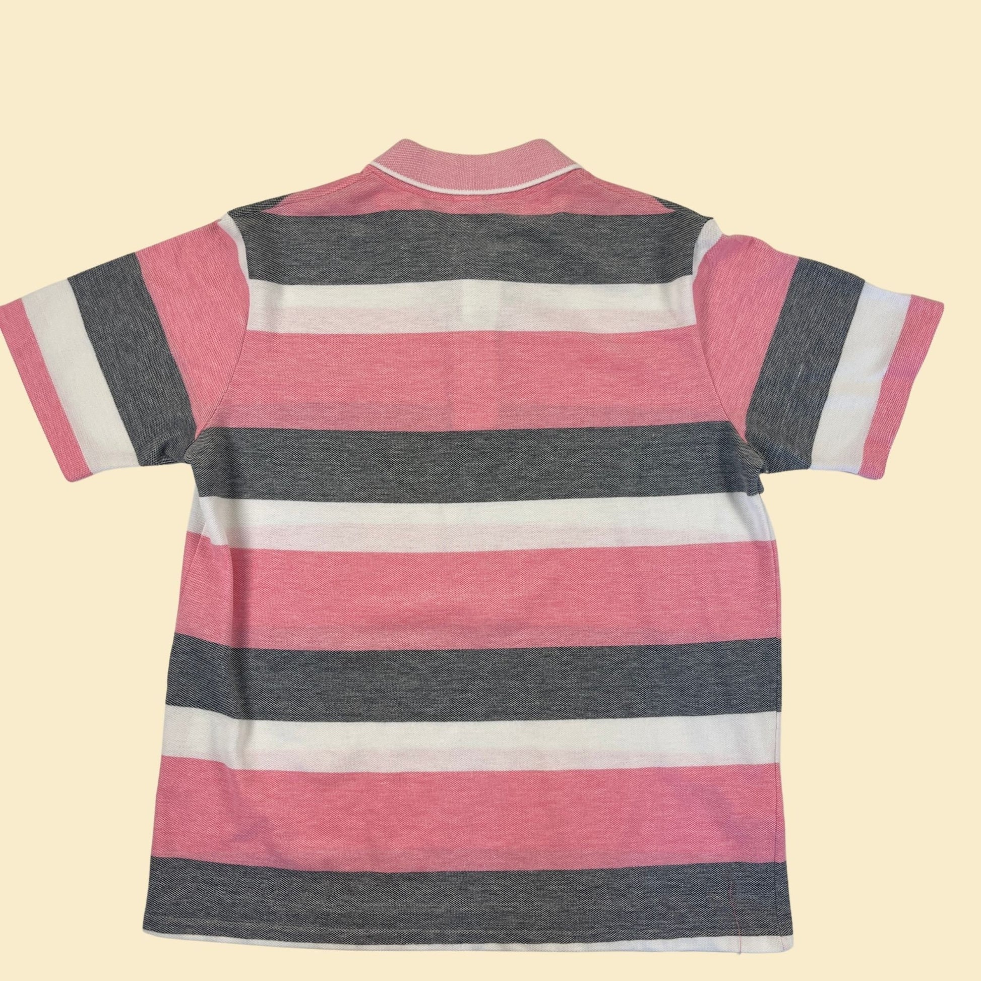 90s L pink polo shirt by Penguin Club, vintage pink & grey striped men's short sleeve top