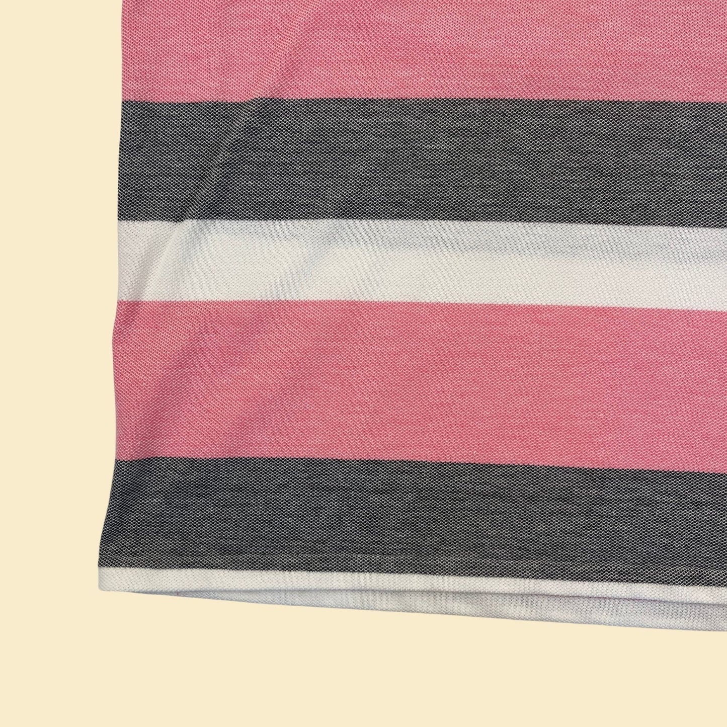 90s L pink polo shirt by Penguin Club, vintage pink & grey striped men's short sleeve top