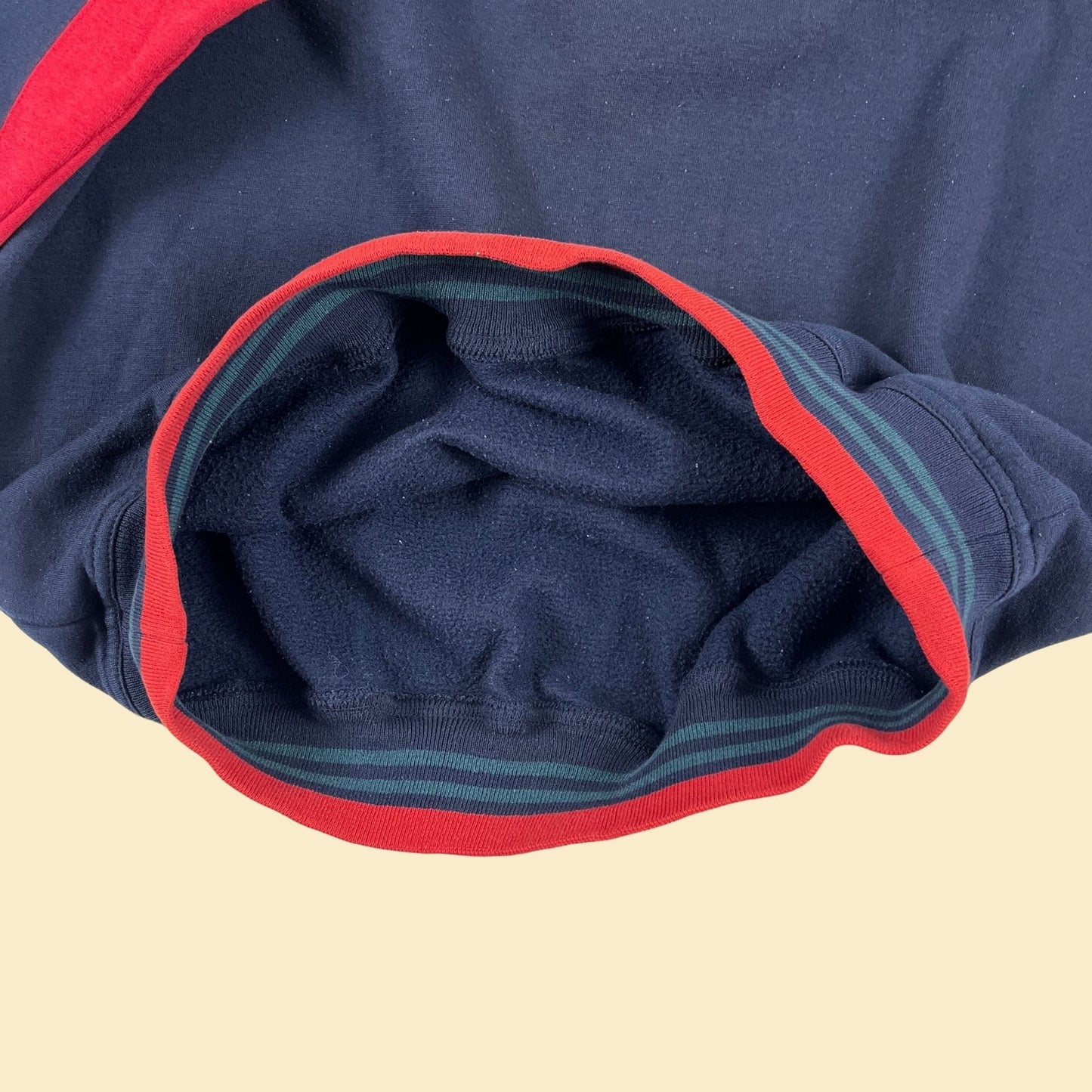 90s L quarter zip sweatshirt by Knights of Round Table, vintage color block blue, red & green pullover