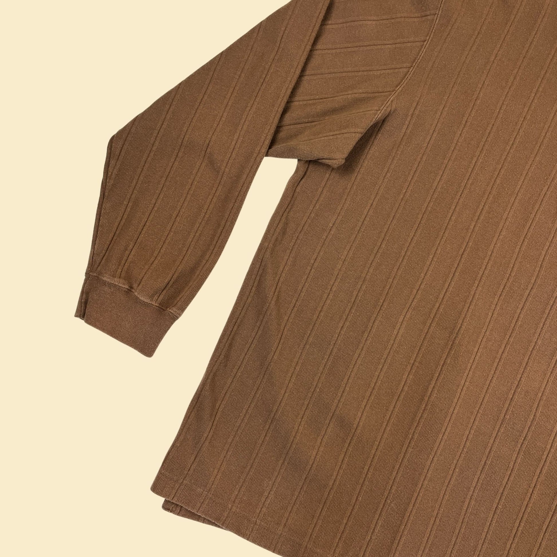 90s XXL ribbed polo shirt by Club Room, vintage solid brown long sleeve men's textured cotton shirt