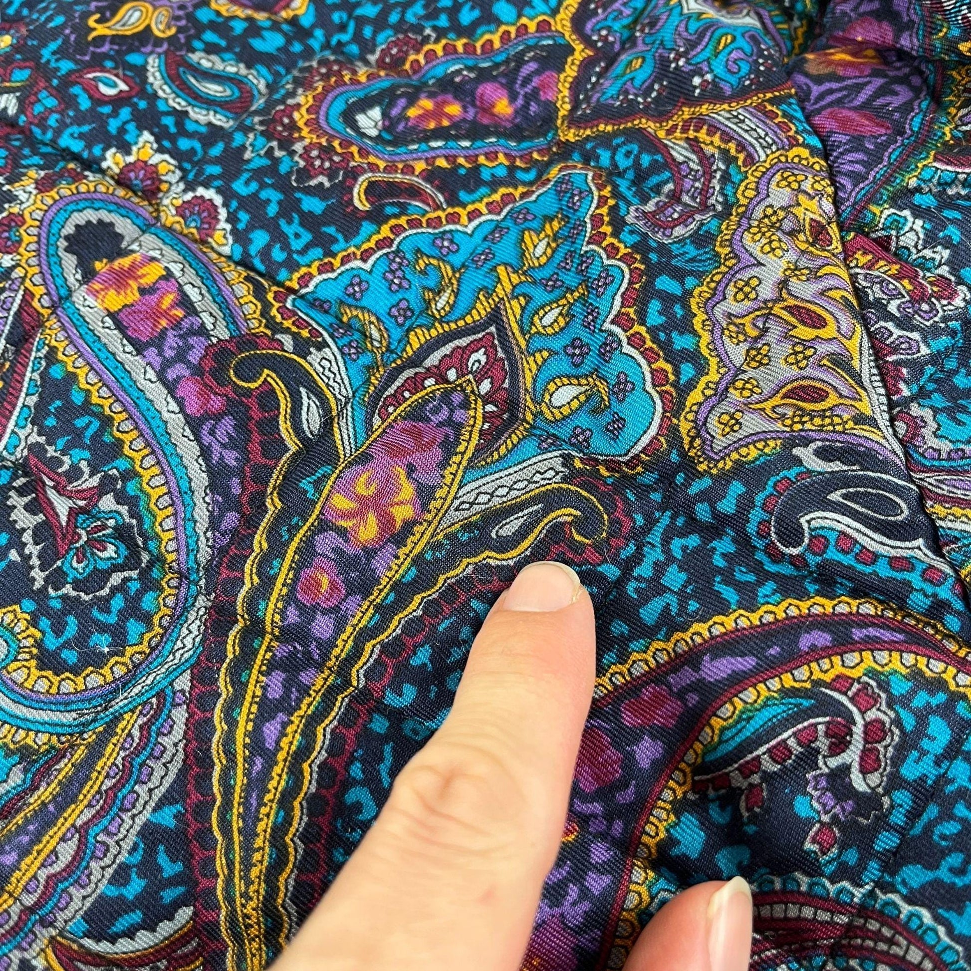 80s/90s paisley jacket by Leslie Fay, vintage L to XL quilted teal & purple button down women's jacket