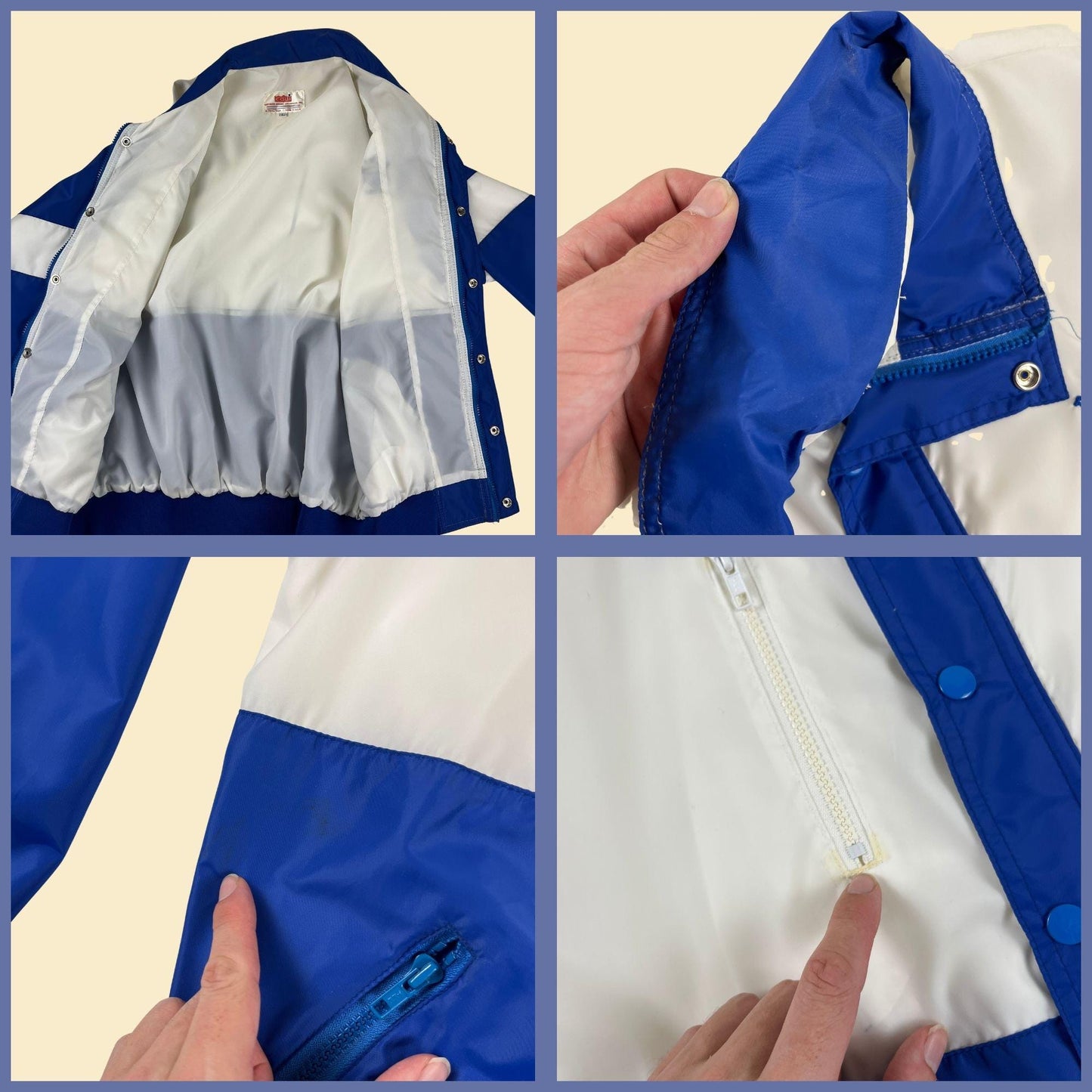 70s/80s Bowie Bears windbreaker jacket, vintage blue & white zip up track jacket