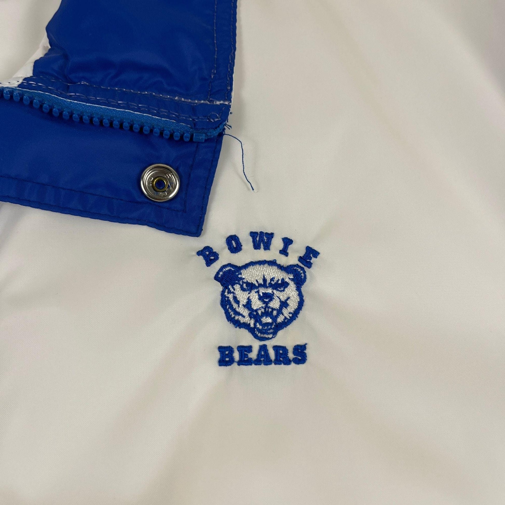 70s/80s Bowie Bears windbreaker jacket, vintage blue & white zip up track jacket