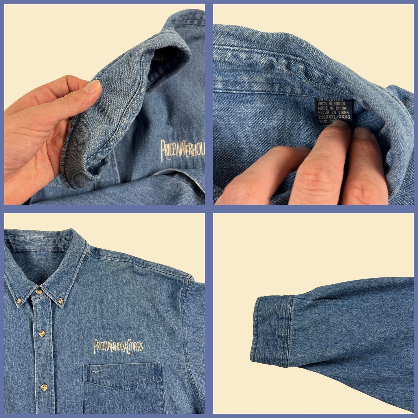 2000s PriceWaterHouseCoopers denim shirt, size 3XL chambray PWC button down Y2K shirt