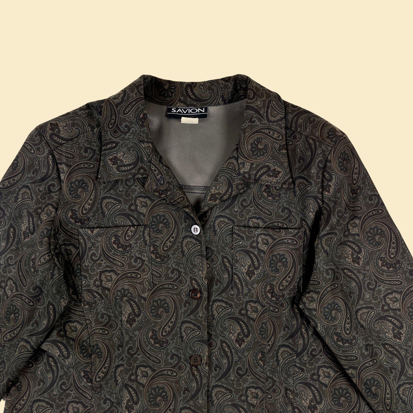 90s/Y2K paisley blouse by Savian, size XL vintage women's brown & blue button down