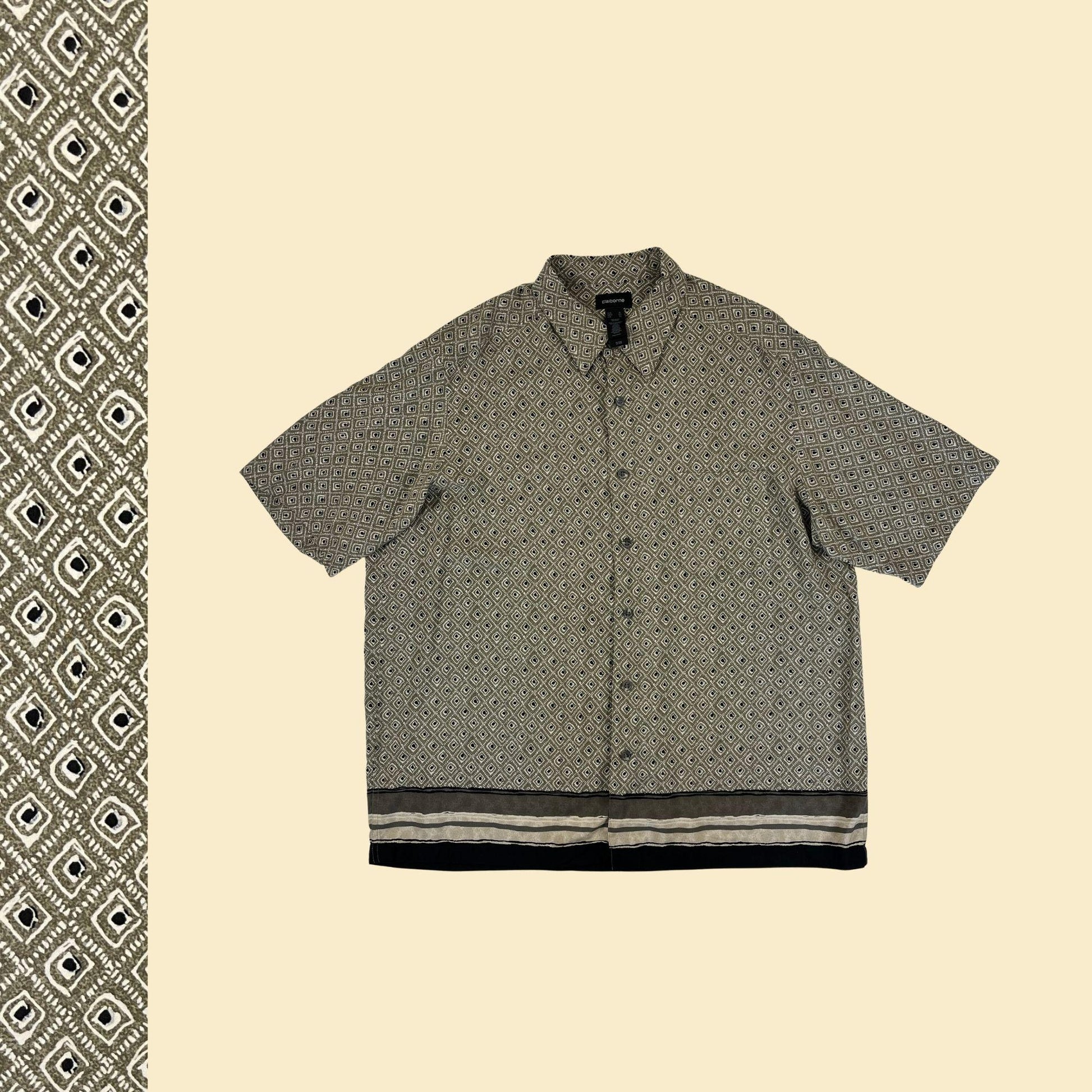 2000s XL men's geometric shirt by Claiborne, vintage Y2K geometric rayon casual button down