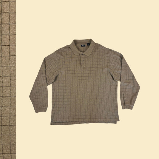 90s/Y2K polo XL shirt by Izod, vintage long sleeve beige & brown cotton shirt