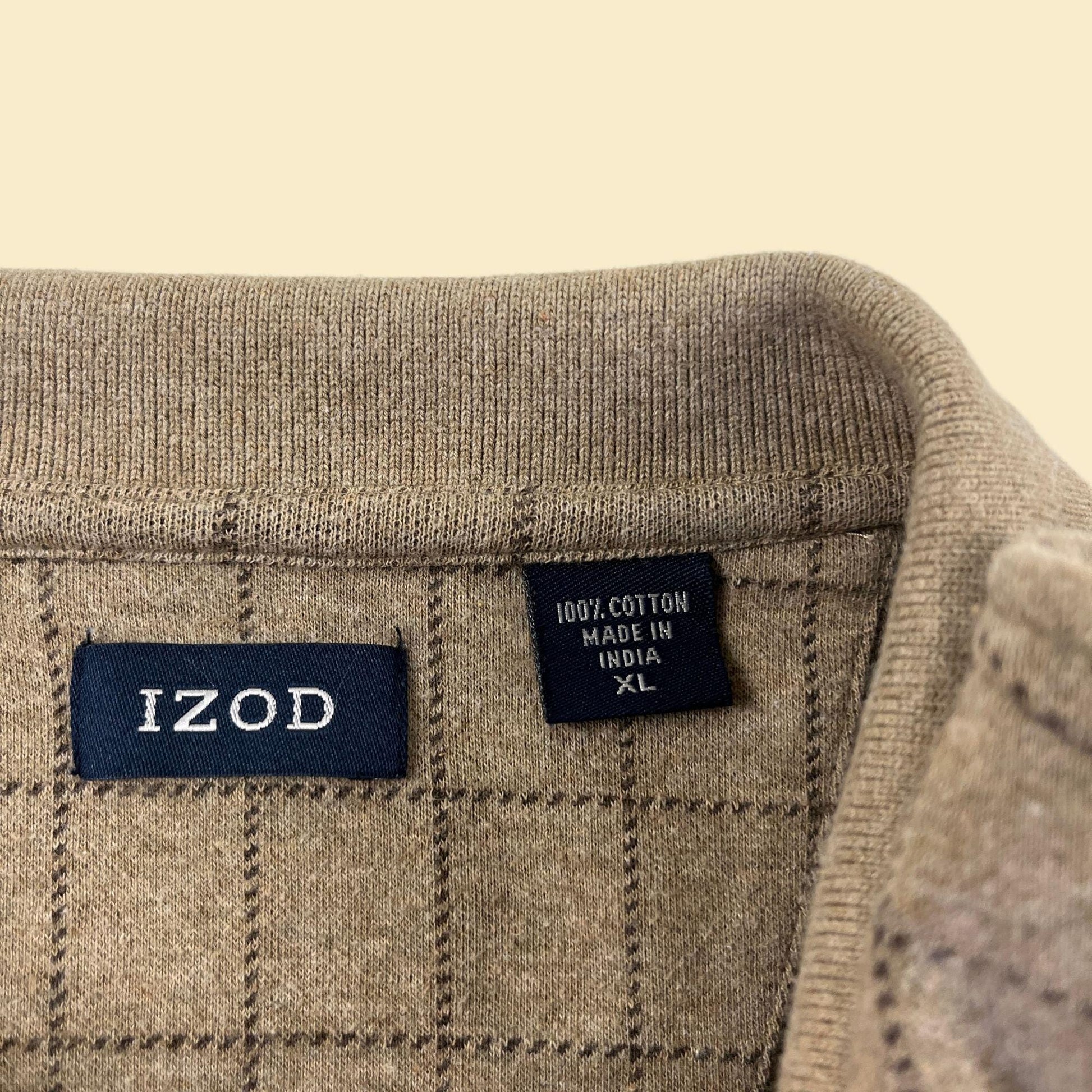 90s/Y2K polo XL shirt by Izod, vintage long sleeve beige & brown cotton shirt