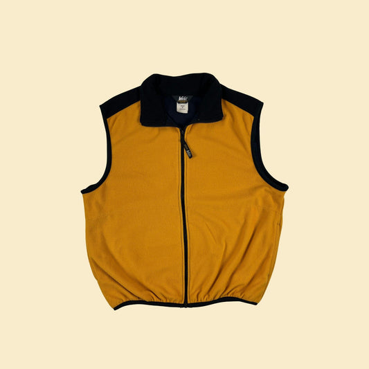 2000s REI fleece vest, vintage yellow & black zip up Y2K unisex sleeveless zip up fleece