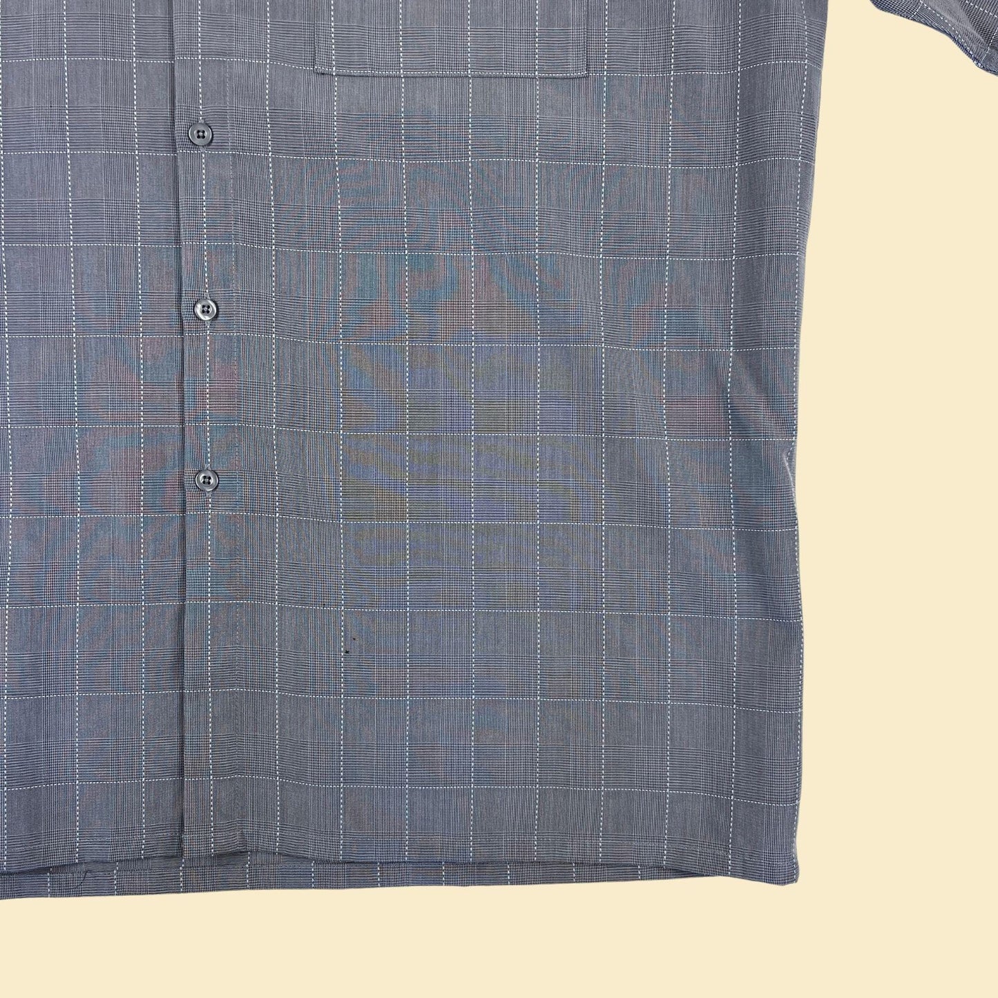 90s/Y2K men's XL shirt, vintage blue grid-patterned short sleeve button down top