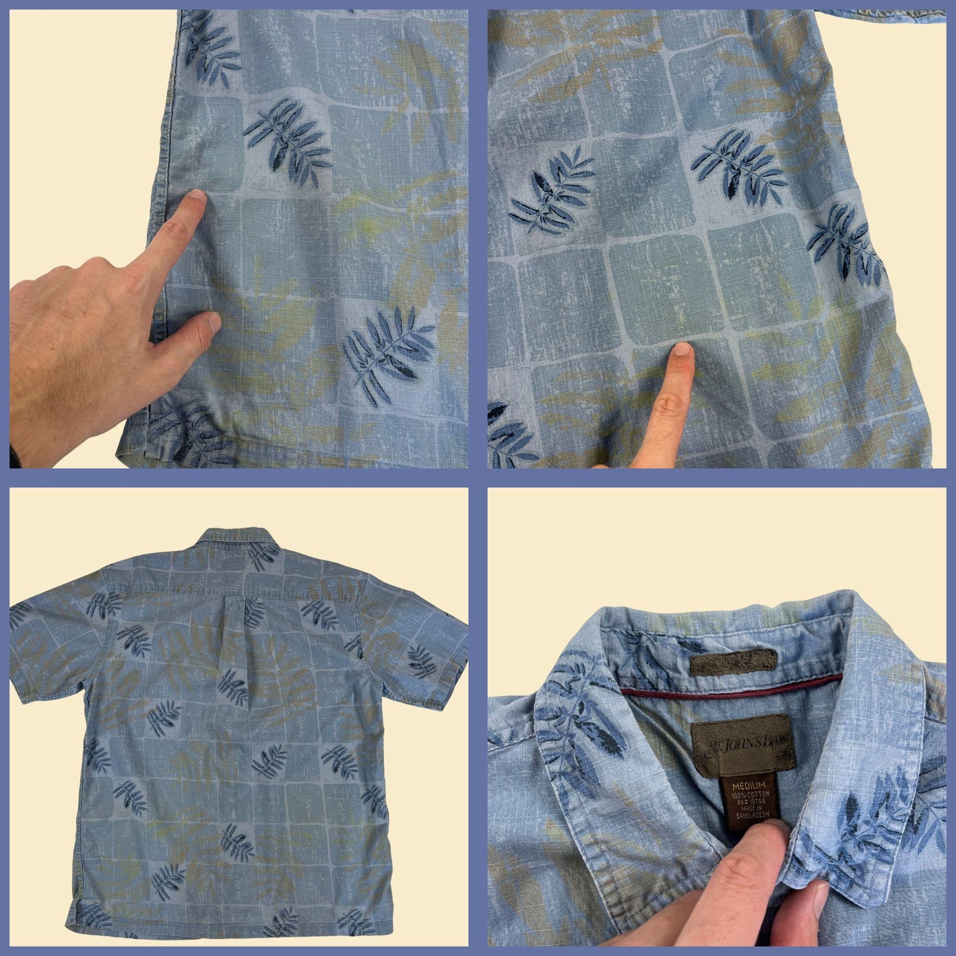 1990s floral chambray shirt, vintage 90s short sleeve tropical men's casual button down top