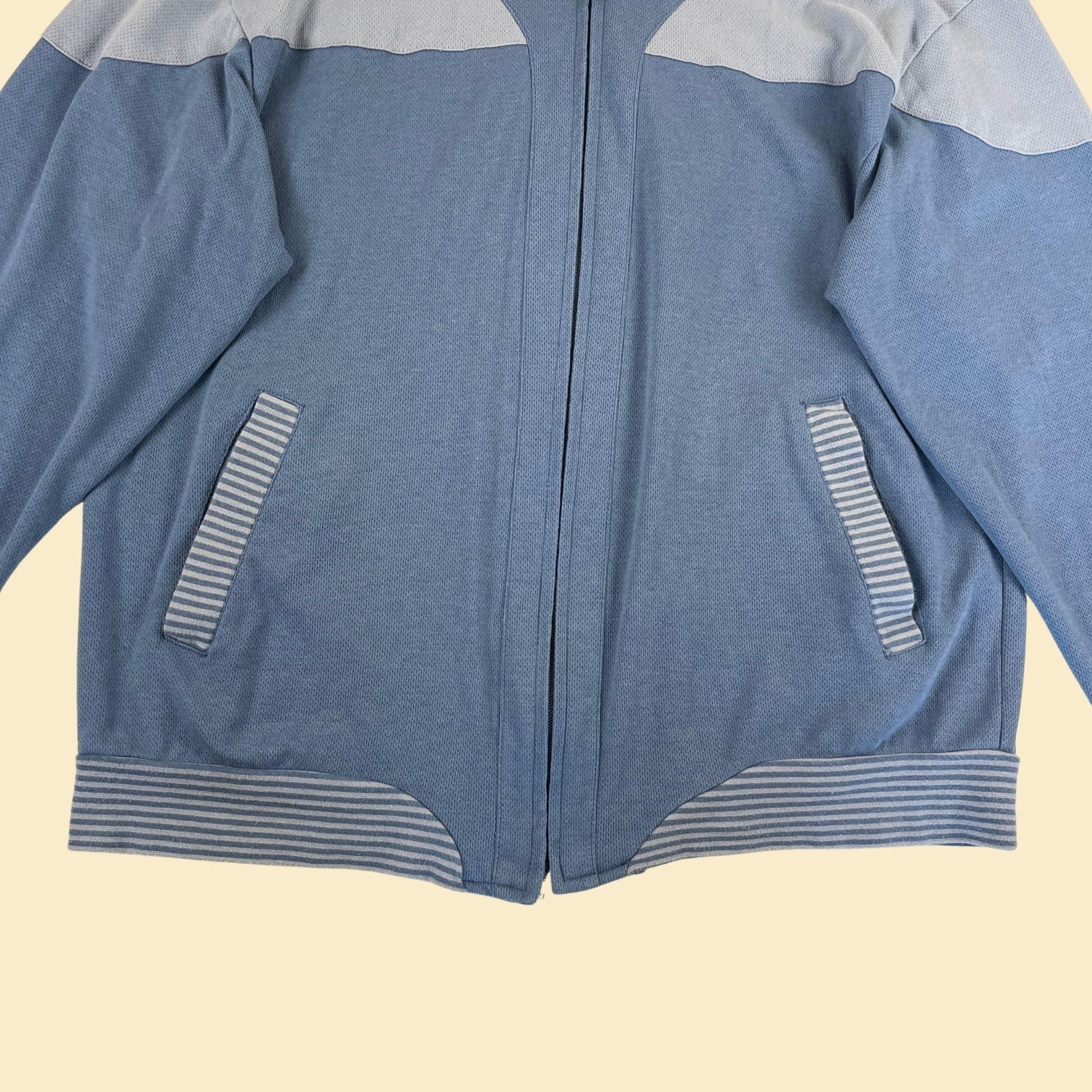 90s L blue jacket by John Blair, vintage color block & striped lightweight men's zip up jacket