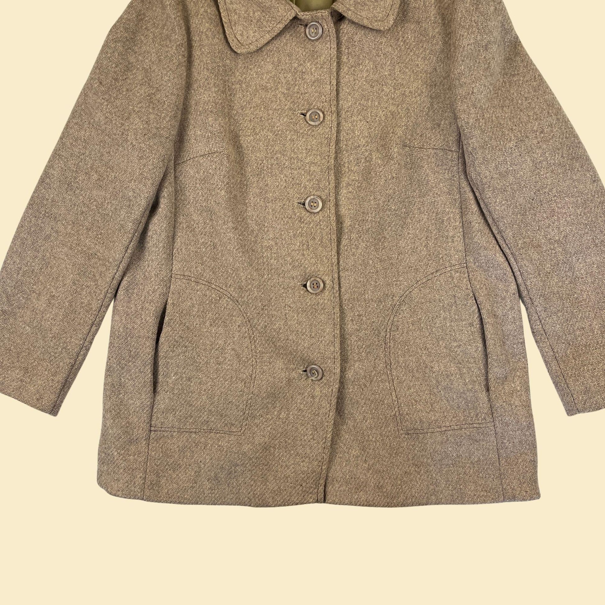 1970s tweed women's coat by C&A, vintage wool beige button down coat