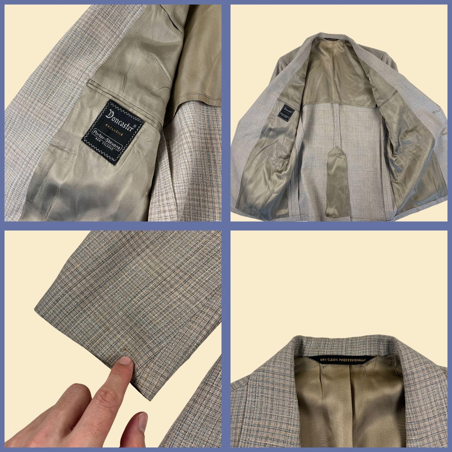 1970s grey & blue sports coat by Doncaster for Porter Stevens, vintage men's blazer/suit jacket