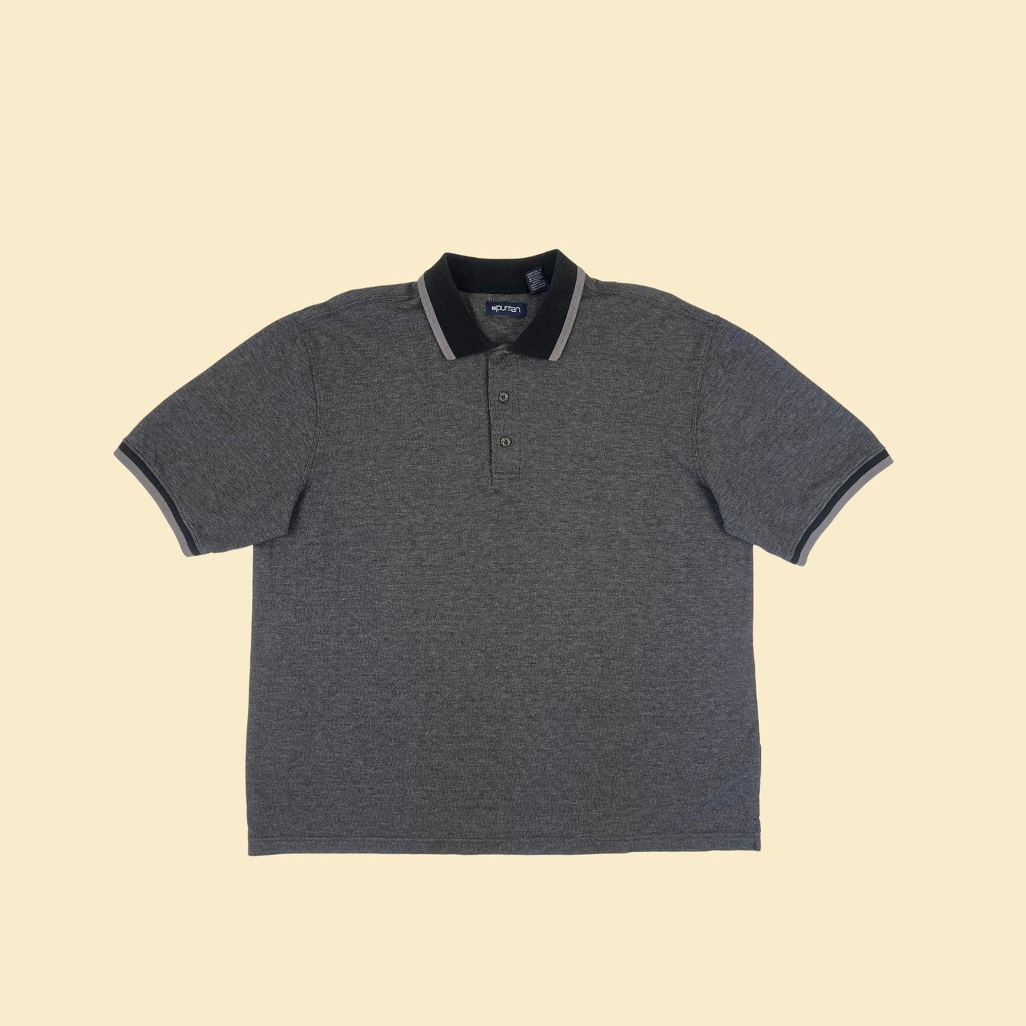 1990s XL grey polo shirt by Puritan, vintage men's short sleeve grey & black golf shirt